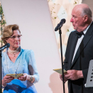 Dronning Sonja og Kong Harald holder tale sammen i Operaen. Foto: Heiko Junge / NTB scanpix